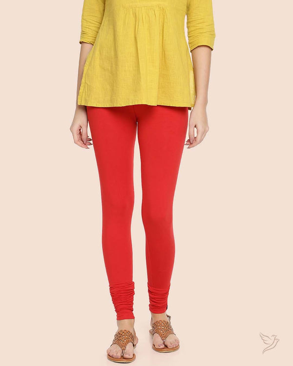 Crimson Red Women Viscose Churidar Legging