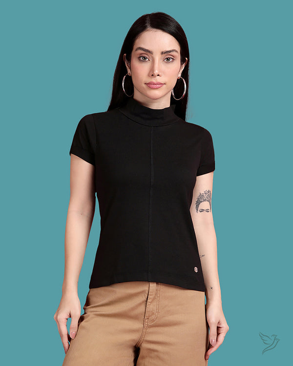 High Neck - Work Casuals Top - Black