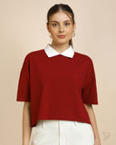 Oversized Contrast Collar Tee - CherryBerry