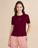 Embroidered Rib Tee - Mehandi Maroon