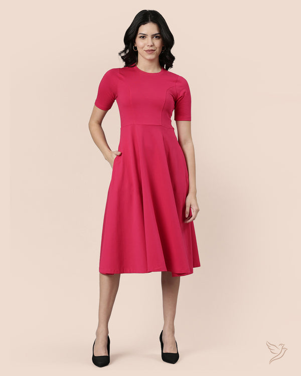 Women Solid Cotton Knitted Dress - Pink Paradise