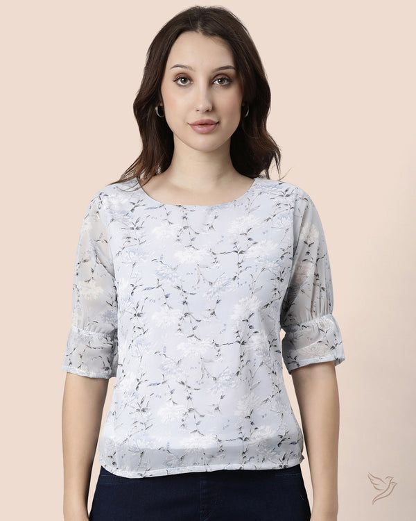 Blue-A008 Women Georgette Short Top 