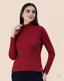 Turtle Neck Ribbed Tee - Mehandi Maroon