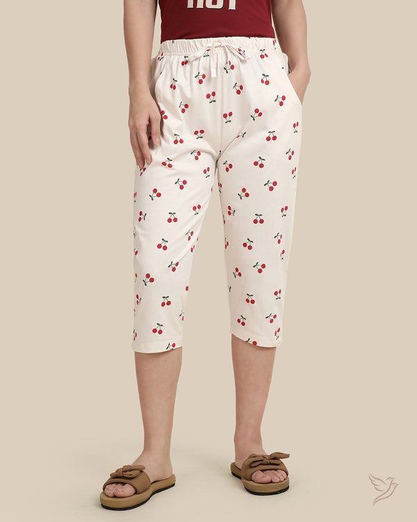 Cherry Printed Capri - Ivory