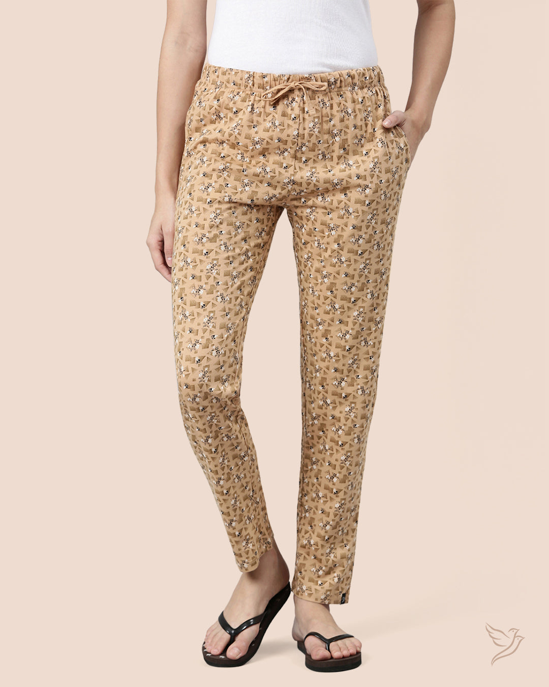 Beige Printed Loungewear Pant for College girls