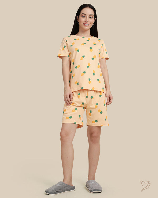 Pineapple Printed Co-ord Shorts Set - Cream Blush
