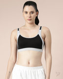 Contrast Outer Elastic Sports Bra - Black/Light Grey