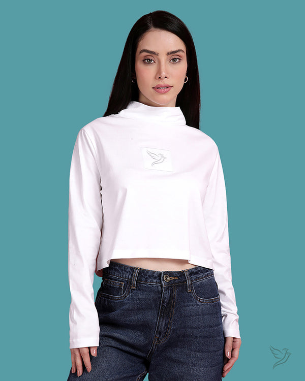 High Neck - Oversize Crop Top - White