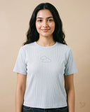 Embroidered Rib Tee - Ice Blue