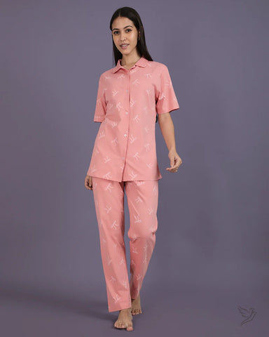 Bow Printed Collared Co-ord Set- Rosette