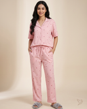 Dolphin Printed Collared Co-ord Set - Cupid lines Strawberry cream