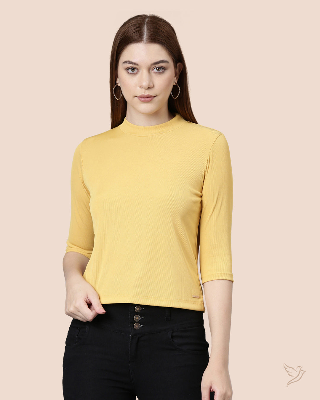 Yellow Women High Neck Top 