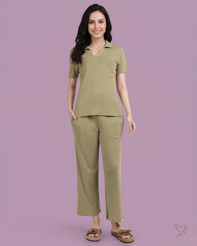 Textured Pant Co-ord Set - Matcha
