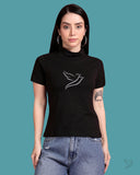 High Neck Graphic Tee - Black