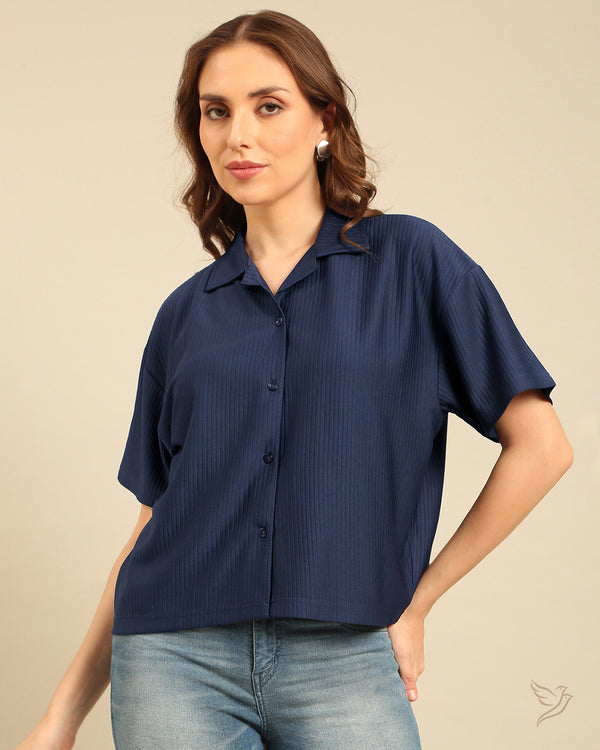 Oversized Texture Shirt - Wavy Navy