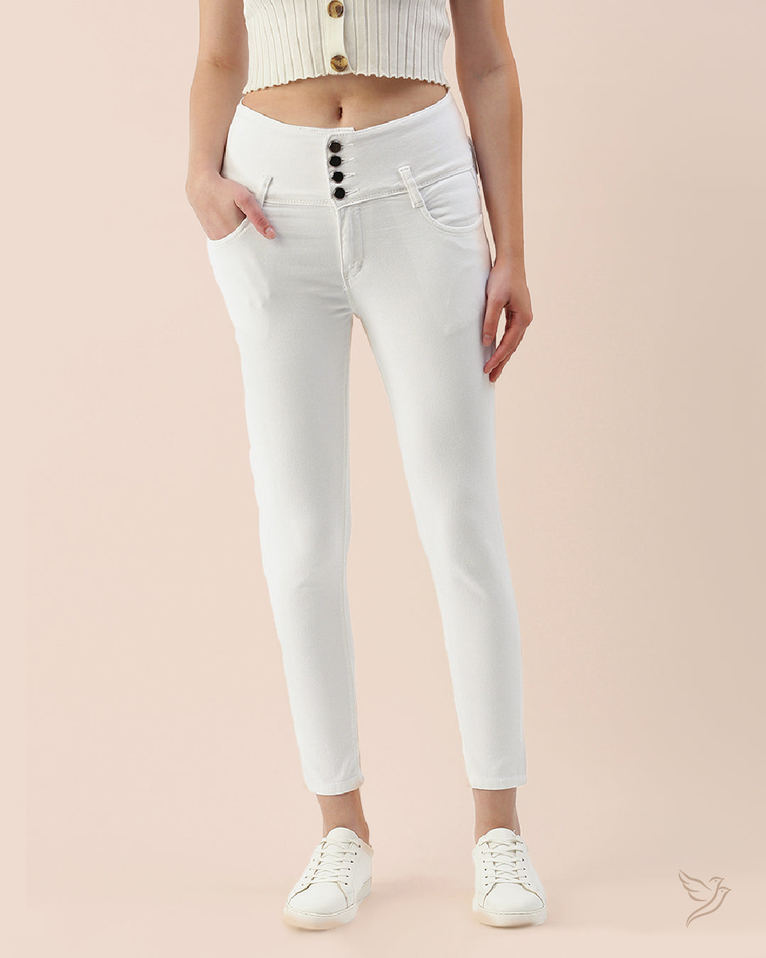 Pearl White Women High Waist Denim Jeans