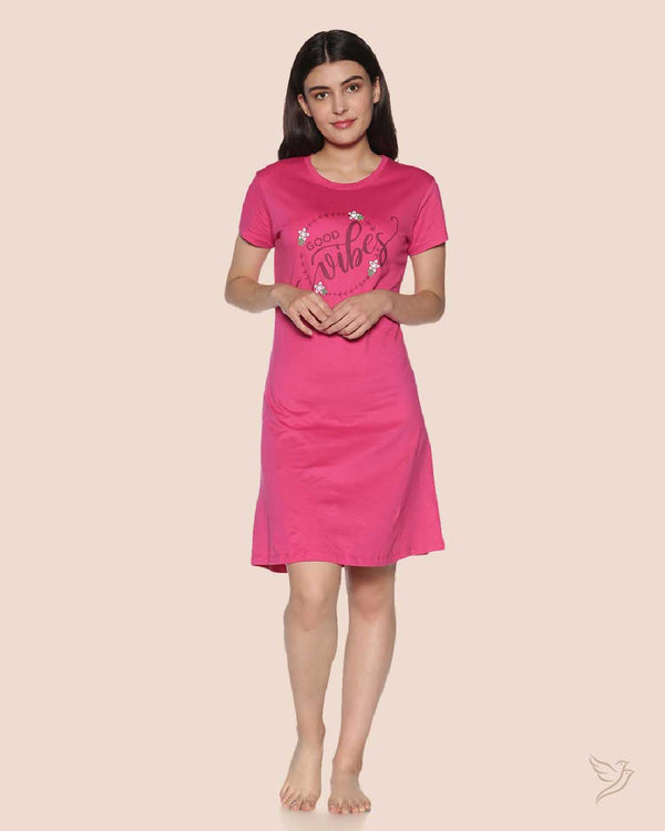 Pink Women Lounge Wear Long Tee