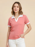 Contrast Collar Tee -  Soft Pink