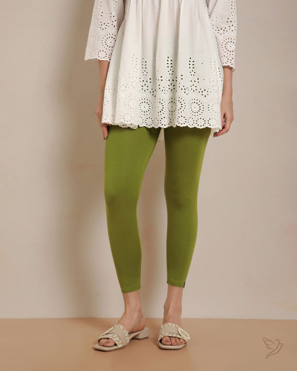 Viscose 7/8 High Ankle/Cropped Leggings - Olive Green