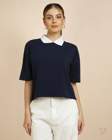 Oversized contrast collar tee
