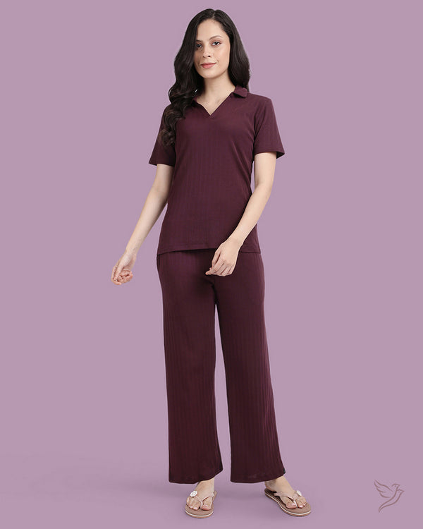 Textured Pant Co-ord Set - Berry Crush