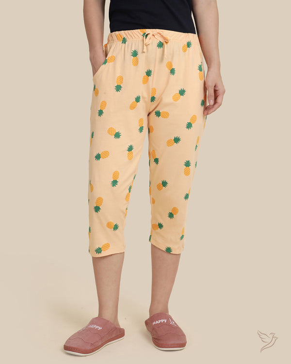 Pineapple Printed Capri - Cream Blush