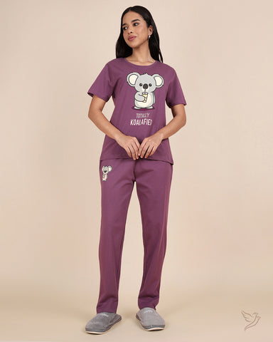 Koala Solid Pant Co-ord - Dark Grape