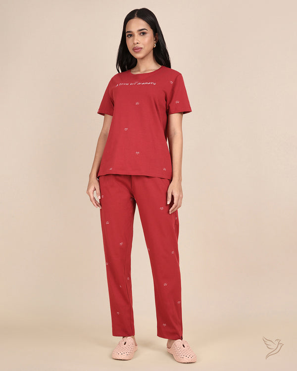 Tiny Heart Printed Co-ord Set - Rythmic Red