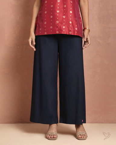 Solid Wide Leg Palazzo - Navy Ribbon