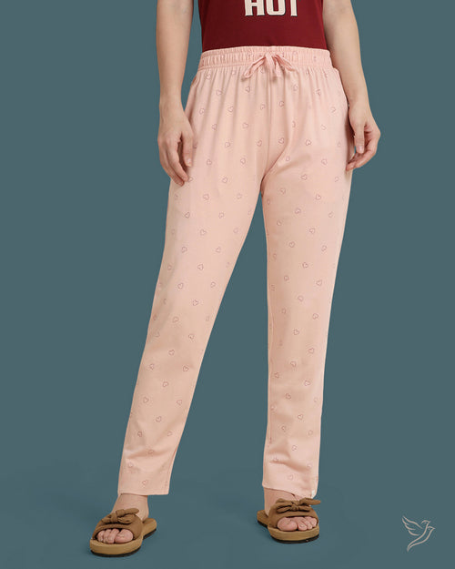 Heart printed Night Pants - Rose Cloud
