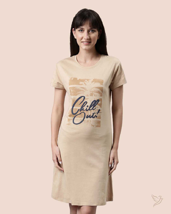 LT0018 - Beige Women Lounge Wear Long Tee