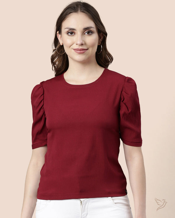 Mehandi Maroon Women Crumple Short Top