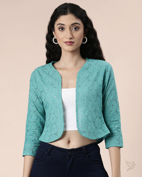 Women Shrug Lace - Teal Blue