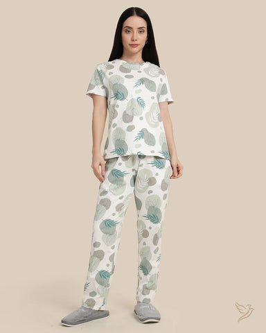 Tropical Printed Co-ord Set - White Loungewear