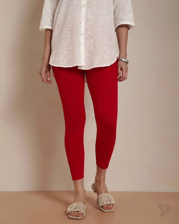 Viscose 7/8 High Ankle/Cropped Leggings - Crimson Red