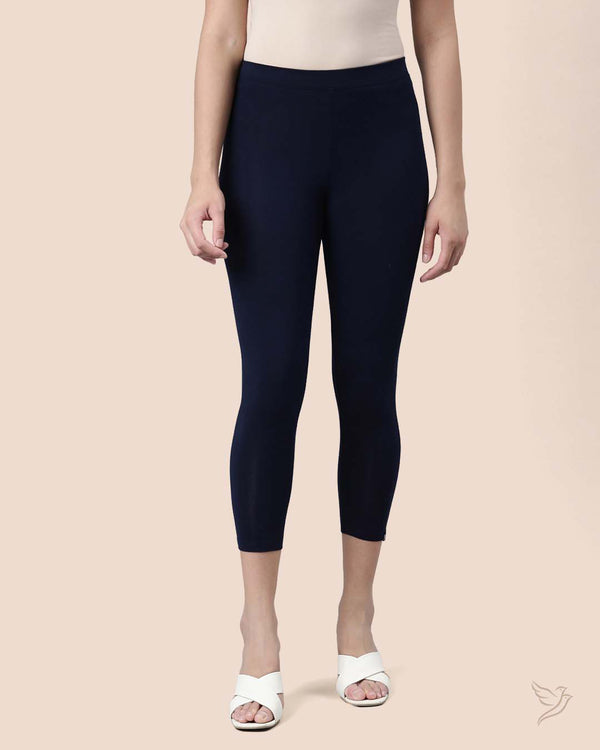 Navy Ribbon Women Viscose 7/8 High Ankle/Cropped Leggings