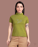 High Neck Graphic Tee - Lime Green