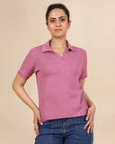Ribbed Collar Tee -  Wild Rose