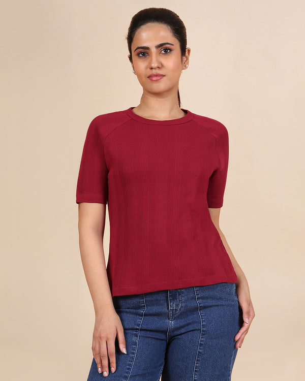 Textured Raglan Top - Merlot