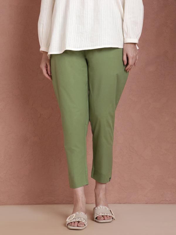 Cotton Kurti Pant - Olive Green