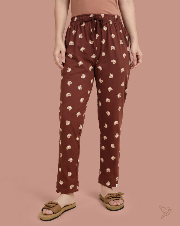 Teddy bear Printed Night Pants - Dark Chocolate