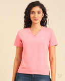 Printed V Neck Tee - SoftPink