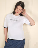 Contrast Hem Drop Shoulder Tee-PearlWhite