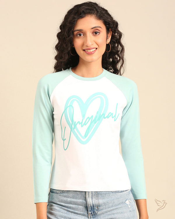 Raglan Full Sleeve Tee - White/Arctic Turq