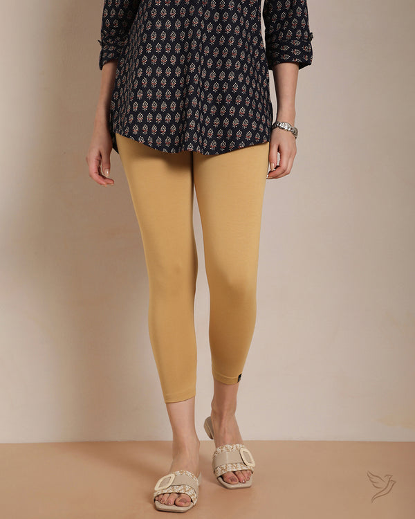 Viscose 7/8 High Ankle/Cropped Leggings - Honey Mustard
