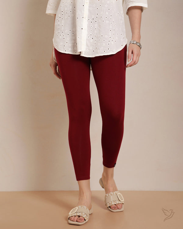 Viscose 7/8 High Ankle/Cropped Leggings - Cherry Berry