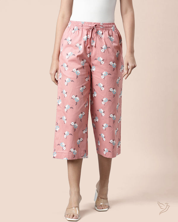 Women 3/4 AOP Palazzo Pant - Peach