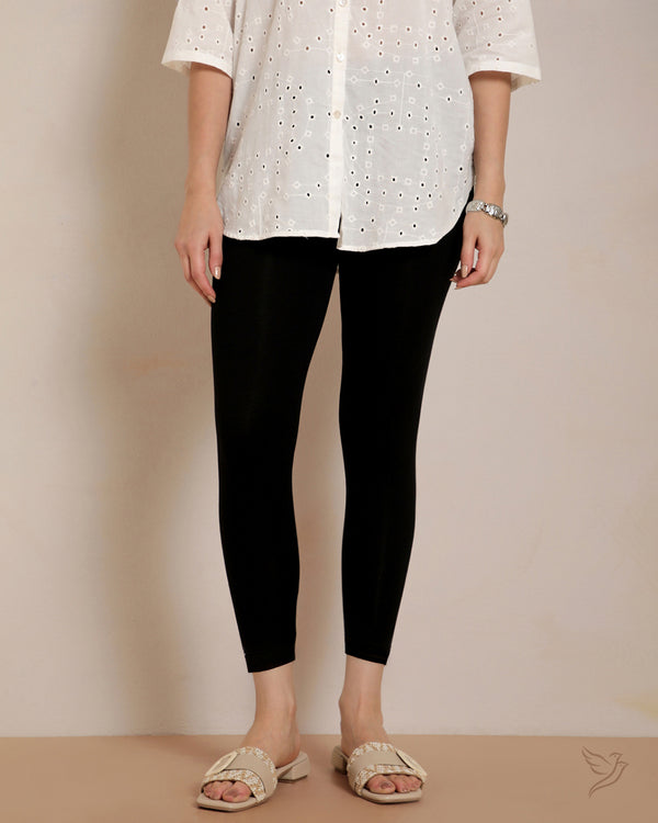 Viscose 7/8 High Ankle/Cropped Leggings - Black Plus