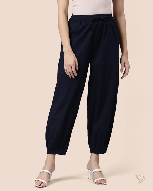 Navy Women Pleated Pant 