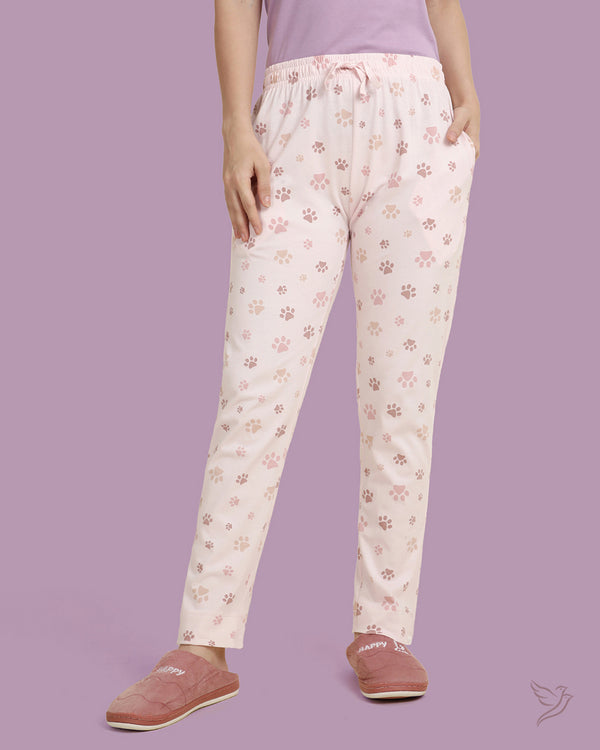 Paw Printed Night Pants - Pink